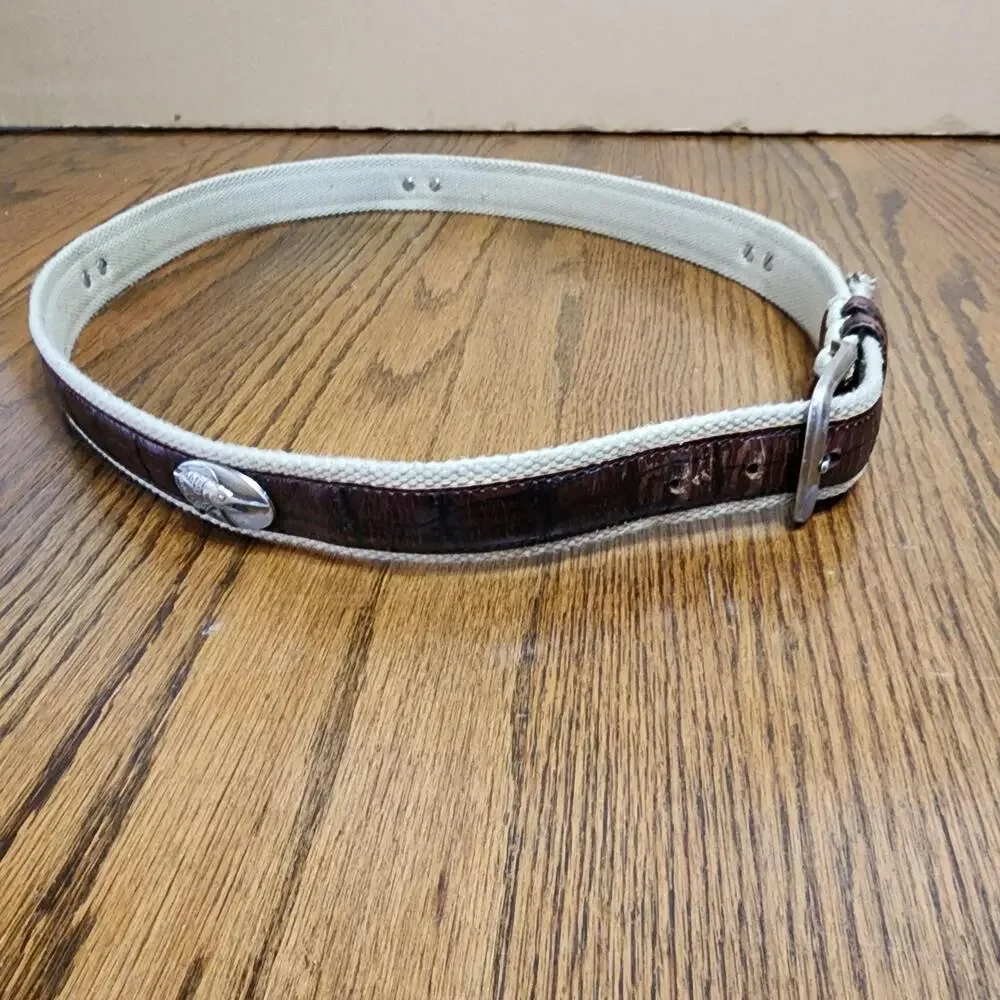 Belt Mens 44 Brown Cotton Leather Webbed Fish Buckle Marine Outdoor Adjustable